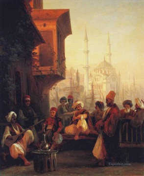 Cafetería junto a la mezquita de Ortakoy en Constantinopla Ivan Aivazovsky Islámico Pinturas al óleo